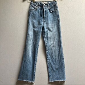 Denim Forum Farrah High Rise Wide Leg button fly frayed hem jeans Sz 23